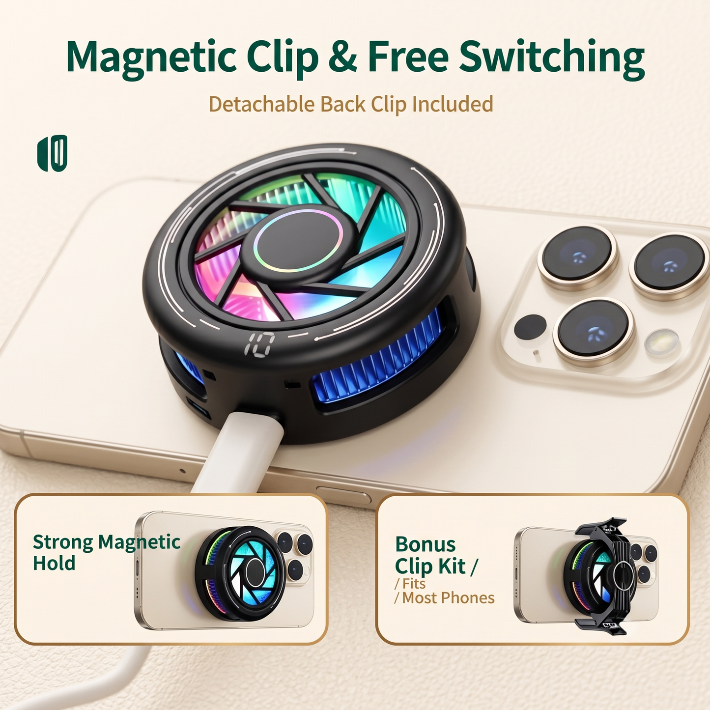 Magnetic TEC Phone Cooler with AI Temperature Control