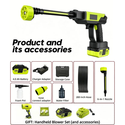 21V Cordless Power Washer + FREE Leaf Blower – 6-in-1 Clean & Dry Kit