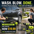 21V Cordless Power Washer + FREE Leaf Blower – 6-in-1 Clean & Dry Kit