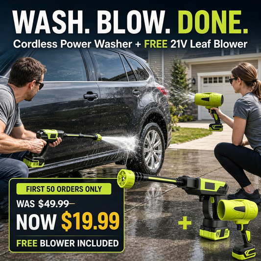 21V Cordless Power Washer + FREE Leaf Blower – 6-in-1 Clean & Dry Kit